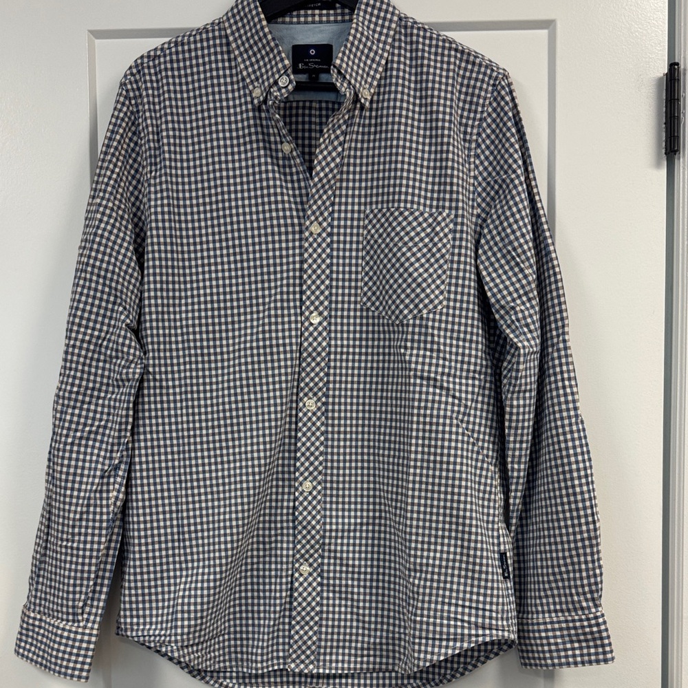 Ben Sherman Men's Navy and White Gingham Button-Down Shirt